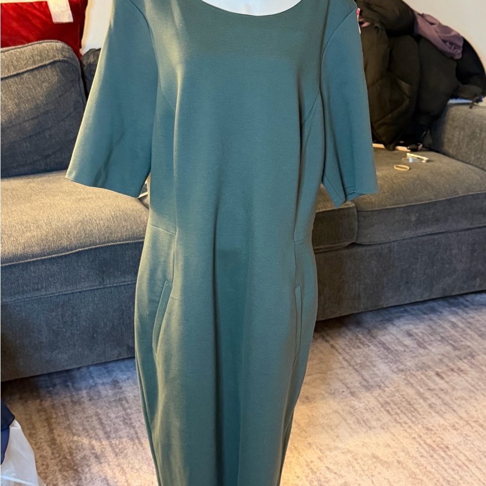 Lands' End Women's Midi Dress in Forest Green
